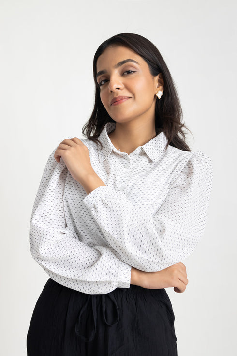 Dotted White Georgette Top